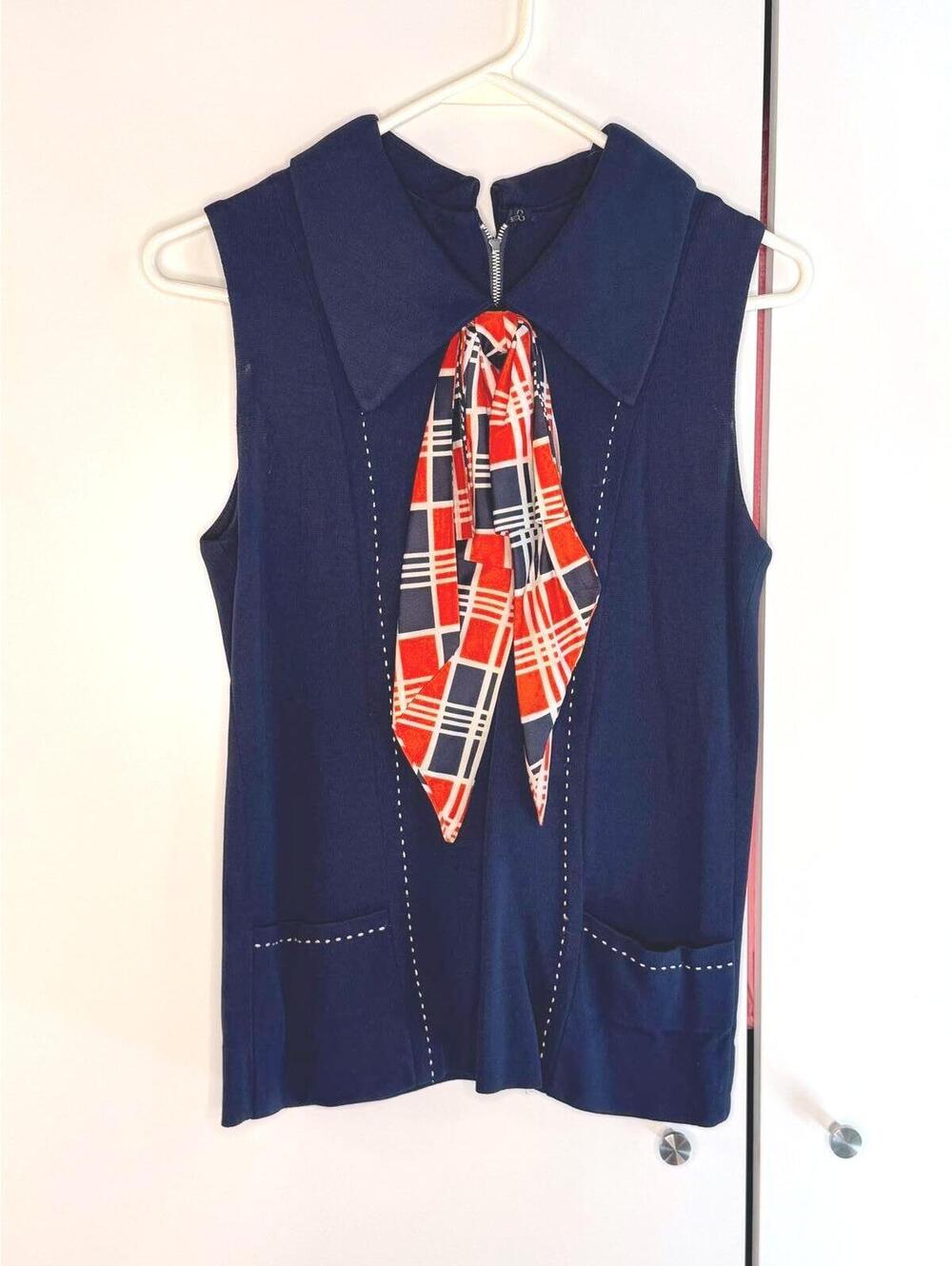 Vintage 60's Sleeveless Top with Scarf Detail